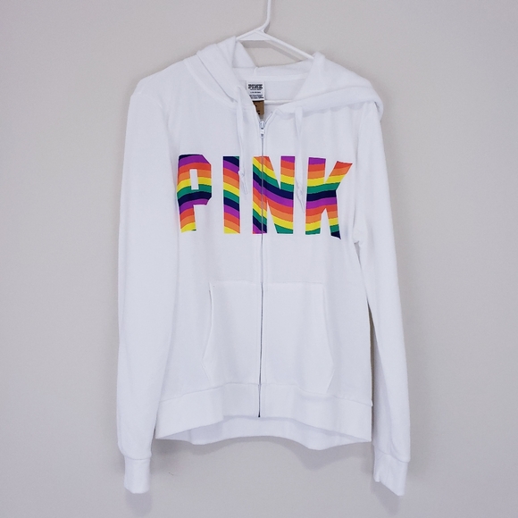 PINK Victoria's Secret Pride Fleece Zip Up Everday Hoodie Sweatshirt Large NWT - Picture 4 of 6
